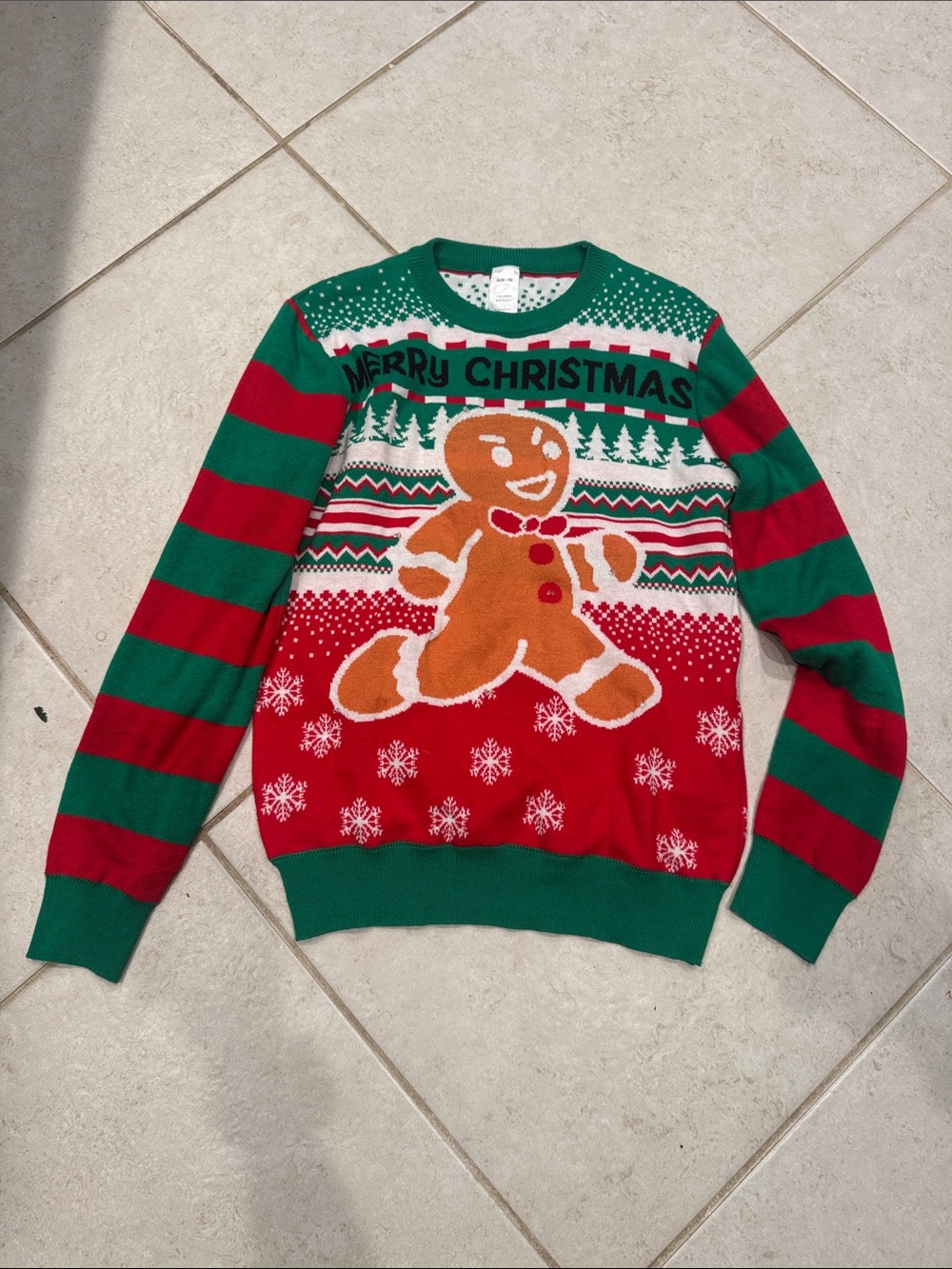 Youth Merry Christmas Gingerbread Knit Sweater - Green & Red